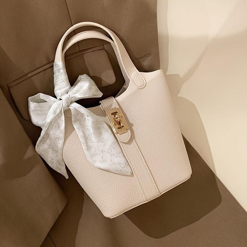 Solid Bucket Bag Set Scarf Decor Crossbody Bag Women's Stylish Handbag