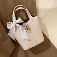 Solid Bucket Bag Set Scarf Decor Crossbody Bag Women's Stylish Handbag