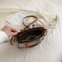 Vintage Geometric Crossbody Bag Retro PU Shoulder Satchel