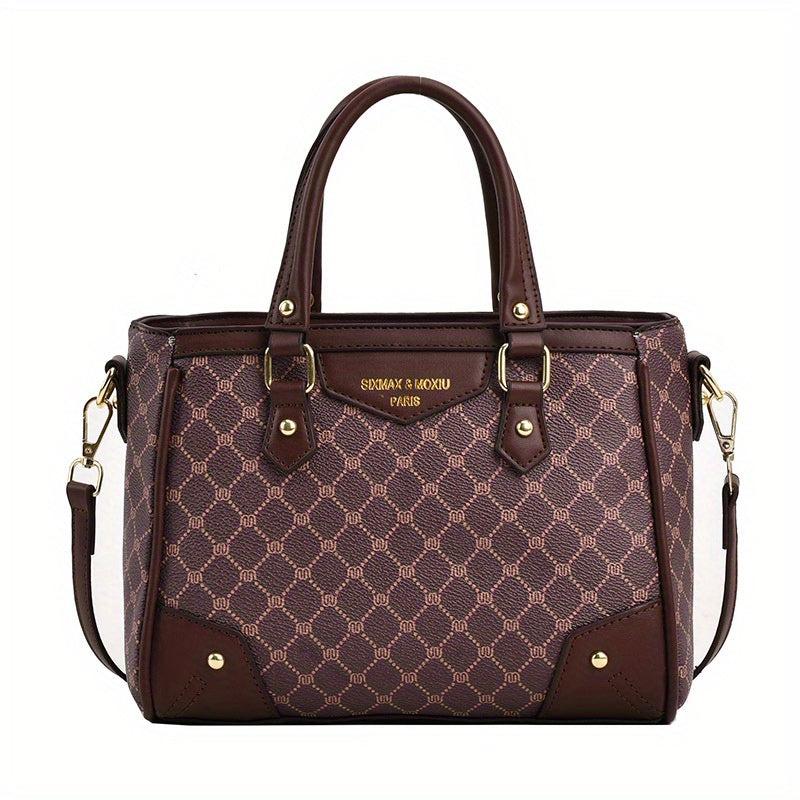 Vintage Geometric Crossbody Bag Retro PU Shoulder Satchel