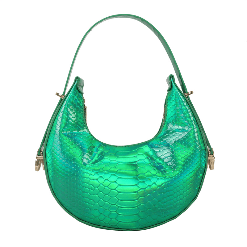 Crocodile Embossed Baguette Shoulder Bag