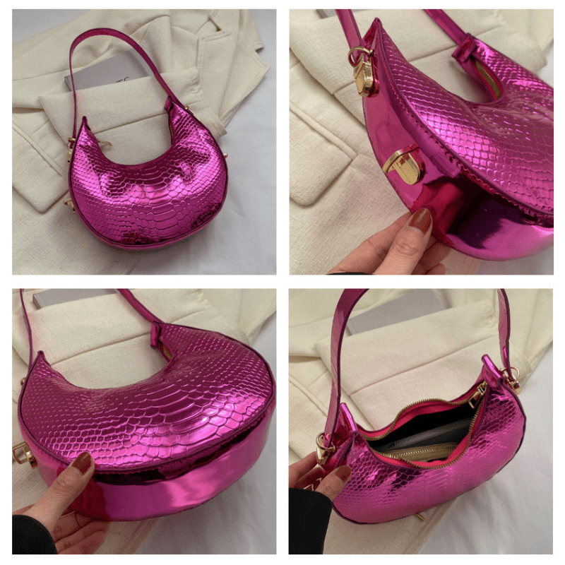 Crocodile Embossed Baguette Shoulder Bag