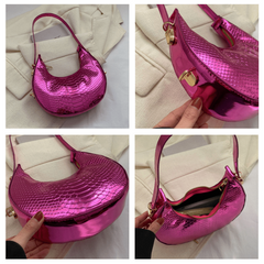 Crocodile Embossed Baguette Shoulder Bag