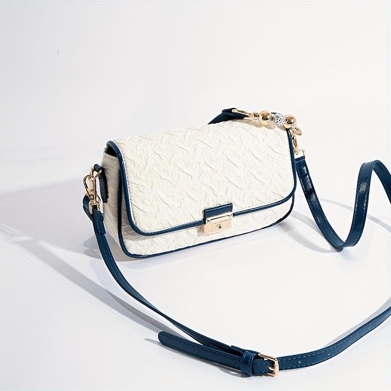 Pleated Flap Underarm Bag PU Leather Textured Shoulder Handbag