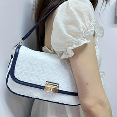 Pleated Flap Underarm Bag PU Leather Textured Shoulder Handbag