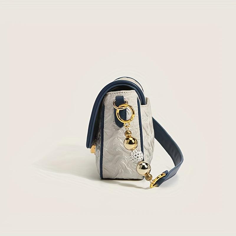 Pleated Flap Underarm Bag PU Leather Textured Shoulder Handbag