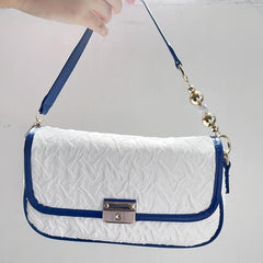 Pleated Flap Underarm Bag PU Leather Textured Shoulder Handbag