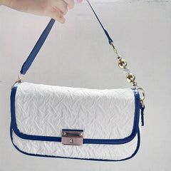 Pleated Flap Underarm Bag PU Leather Textured Shoulder Handbag