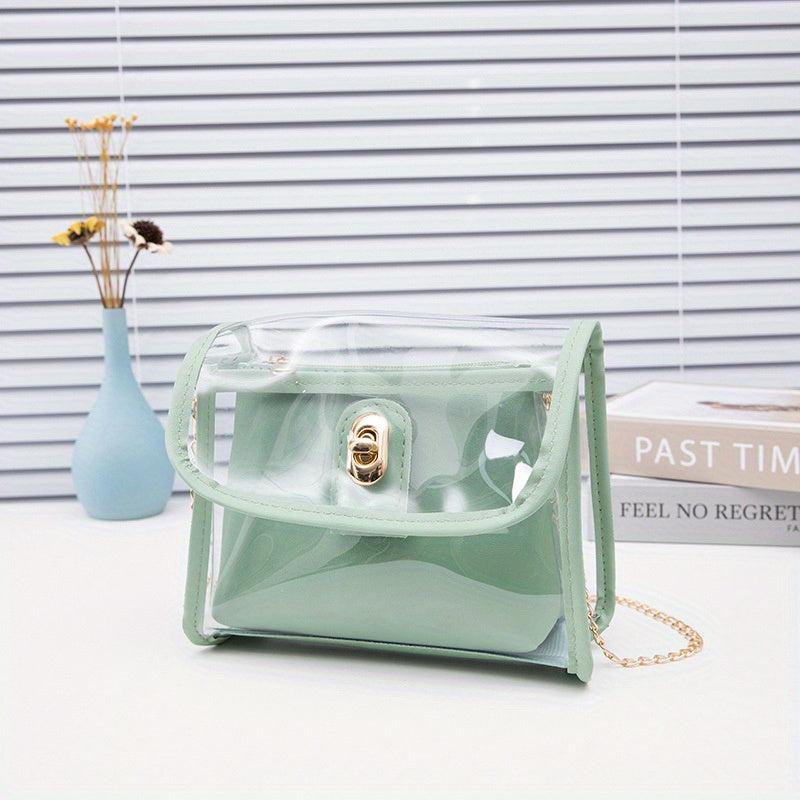 Transparent Square Bag Turn Lock Shoulder Bag