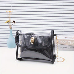 Transparent Square Bag Turn Lock Shoulder Bag