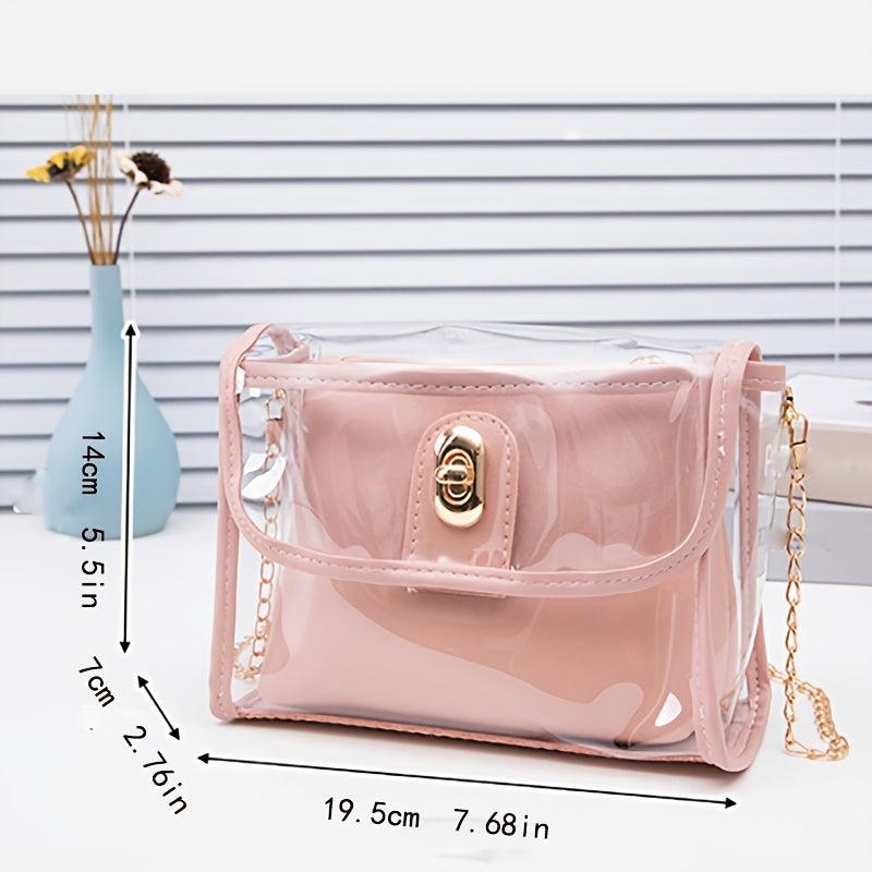 Transparent Square Bag Turn Lock Shoulder Bag