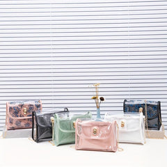Transparent Square Bag Turn Lock Shoulder Bag