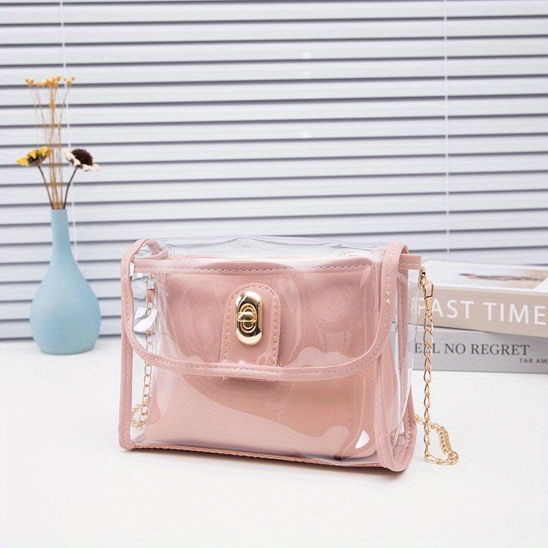 Transparent Square Bag Turn Lock Shoulder Bag
