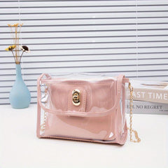 Transparent Square Bag Turn Lock Shoulder Bag