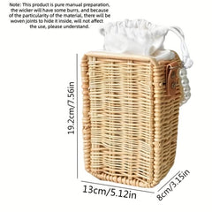 Vintage Rattan Tote Bag with Pearl Handle for Beach Wedding