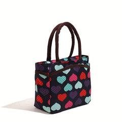 Heart Print Tote Bag Colorful Satchel Lunch Bag Portable Mommy Bag