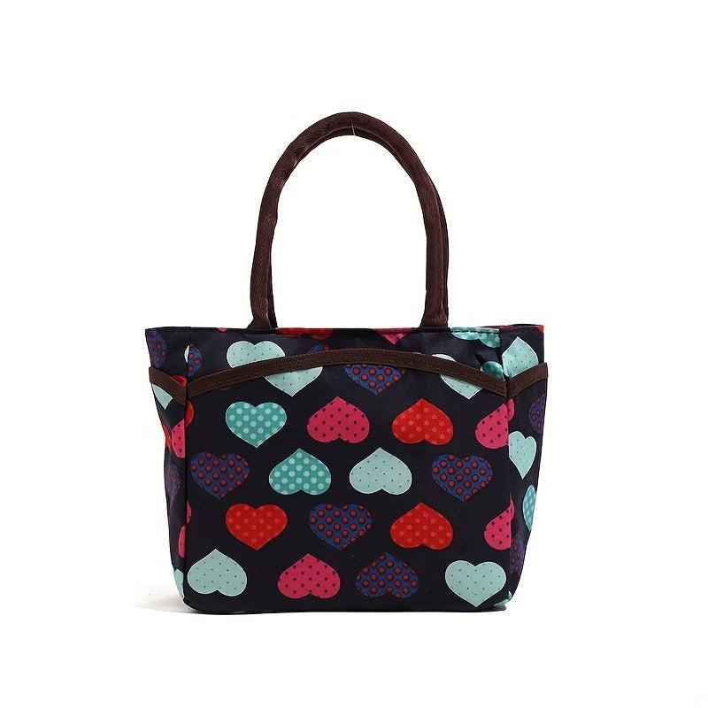 Heart Print Tote Bag Colorful Satchel Lunch Bag Portable Mommy Bag
