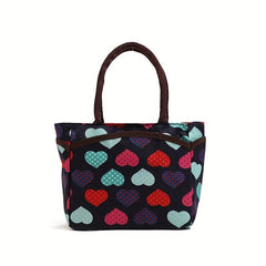Heart Print Tote Bag Colorful Satchel Lunch Bag Portable Mommy Bag
