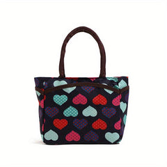 Heart Print Tote Bag Colorful Satchel Lunch Bag Portable Mommy Bag