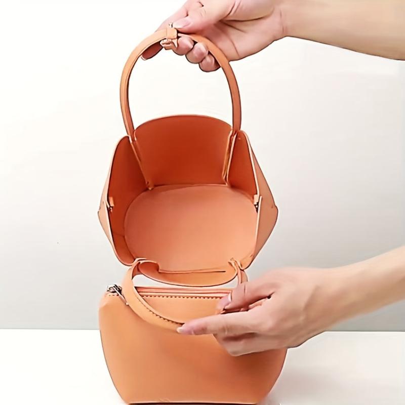 Petal Top Handle Crossbody Bag With Inner Bag PU Leather Classic Shoulder Bag