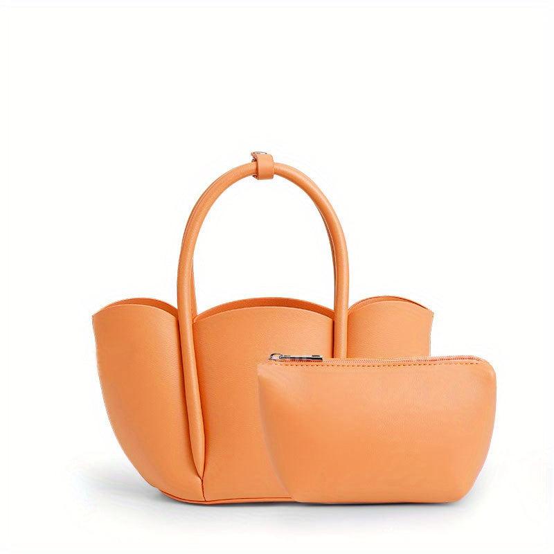Petal Top Handle Crossbody Bag With Inner Bag PU Leather Classic Shoulder Bag