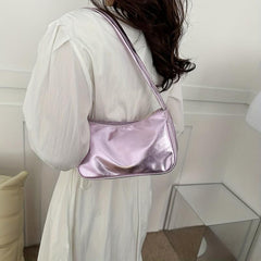 Zipper Shoulder Bag PU Leather Solid Underarm Bag