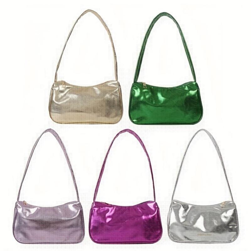 Zipper Shoulder Bag PU Leather Solid Underarm Bag