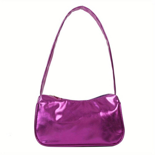 Zipper Shoulder Bag PU Leather Solid Underarm Bag