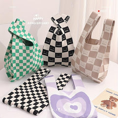 Versatile Knitted Handbag Contrast Bag Women's Outdoor Bag