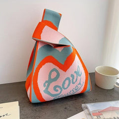 Stylish Letter Pattern Crochet Bag Knitted Satchel Women's Storage Bag