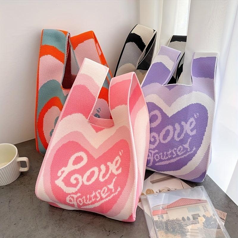 Stylish Letter Pattern Crochet Bag Knitted Satchel Women's Storage Bag