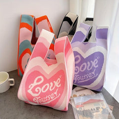 Stylish Letter Pattern Crochet Bag Knitted Satchel Women's Storage Bag