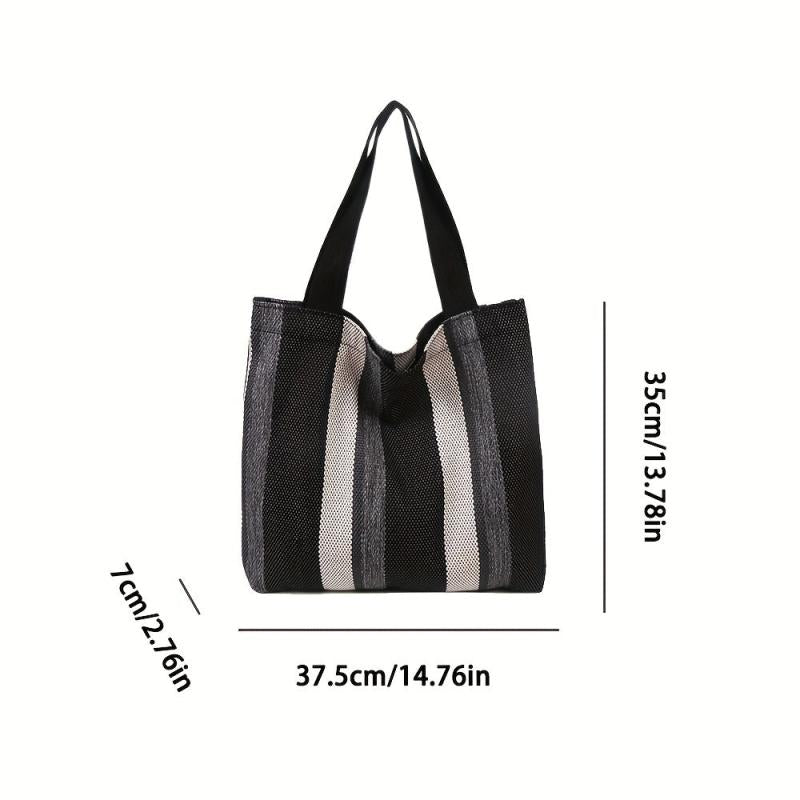 Striped Pattern Canvas Shoulder Bag Large Capacity Handbag