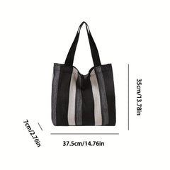 Striped Pattern Canvas Shoulder Bag Large Capacity Handbag