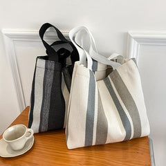 Striped Pattern Canvas Shoulder Bag Large Capacity Handbag