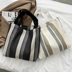 Striped Pattern Canvas Shoulder Bag Large Capacity Handbag
