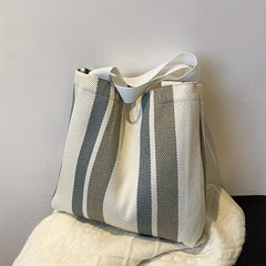 Striped Pattern Canvas Shoulder Bag Large Capacity Handbag