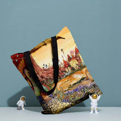 Mushroom Forest Print Canvas Shoulder Bag Lightweight Storage Bag