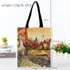 Mushroom Forest Print Canvas Shoulder Bag Lightweight Storage Bag