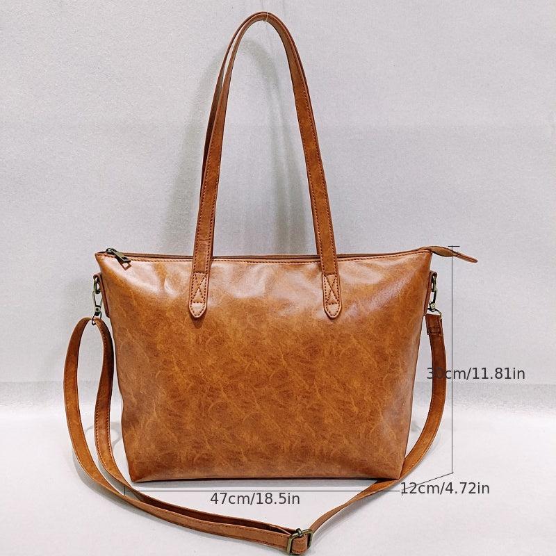 Vintage PU Leather Tote Bag Large Capacity Women's Handbag