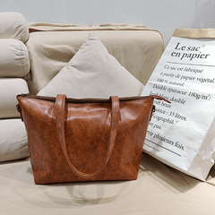 Vintage PU Leather Tote Bag Large Capacity Women's Handbag