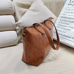 Vintage PU Leather Tote Bag Large Capacity Women's Handbag