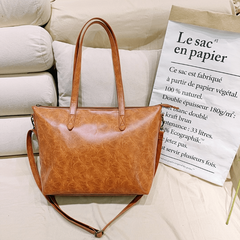 Vintage PU Leather Tote Bag Large Capacity Women's Handbag