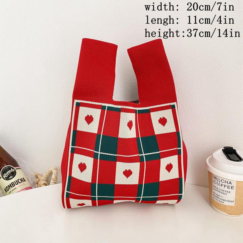 Cow Pattern Handbag Knitted Wrist Bag Flower Tote for Women