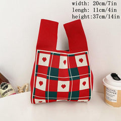 Cow Pattern Handbag Knitted Wrist Bag Flower Tote for Women