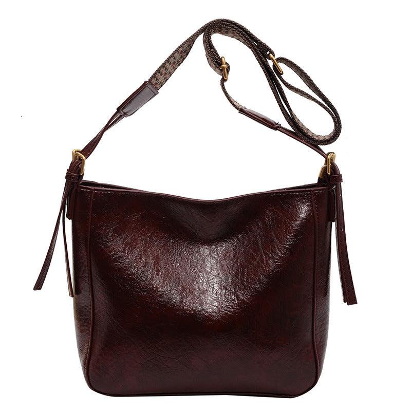 Wide Strap Crossbody Bag PU Leather Textured Bag Purse
