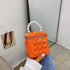Mini Jelly Crossbody Bucket Bag with Pearl Decor Handbag