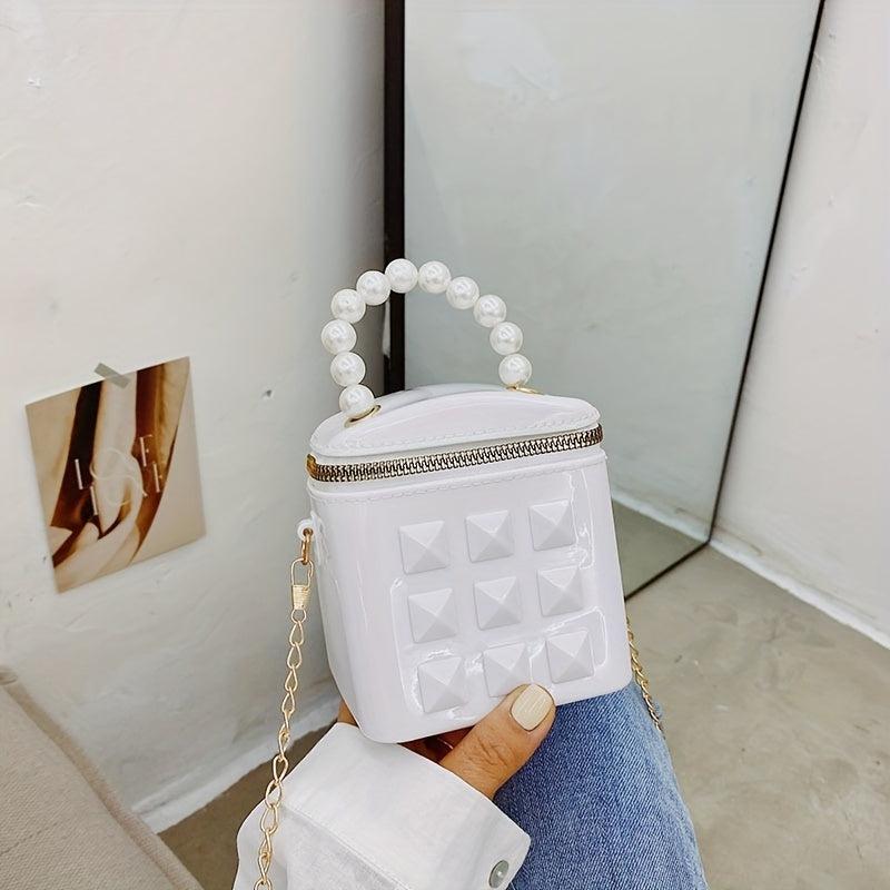 Mini Jelly Crossbody Bucket Bag with Pearl Decor Handbag