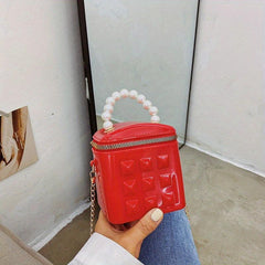 Mini Jelly Crossbody Bucket Bag with Pearl Decor Handbag