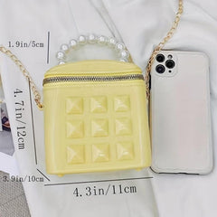 Mini Jelly Crossbody Bucket Bag with Pearl Decor Handbag
